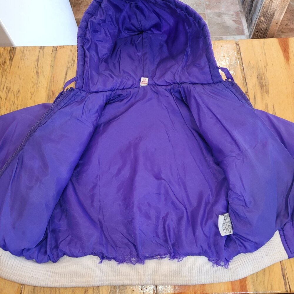 Vintage 1980s Kids 3T Hooded Jacket Purple Neon Green Hooded Giraffes Elephants. - Picture 7 of 13